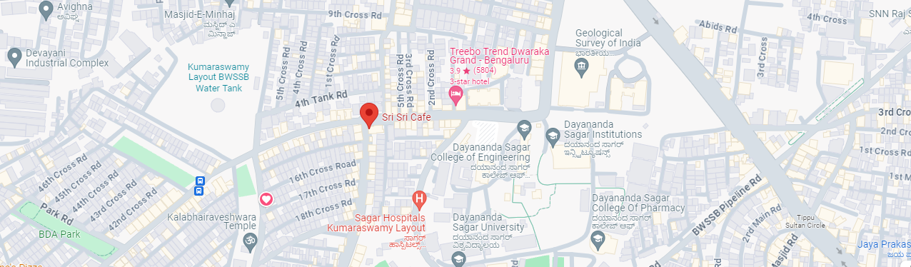 Map showing Sri Sri Cafe location in Kumaraswamy Layout, Bengaluru